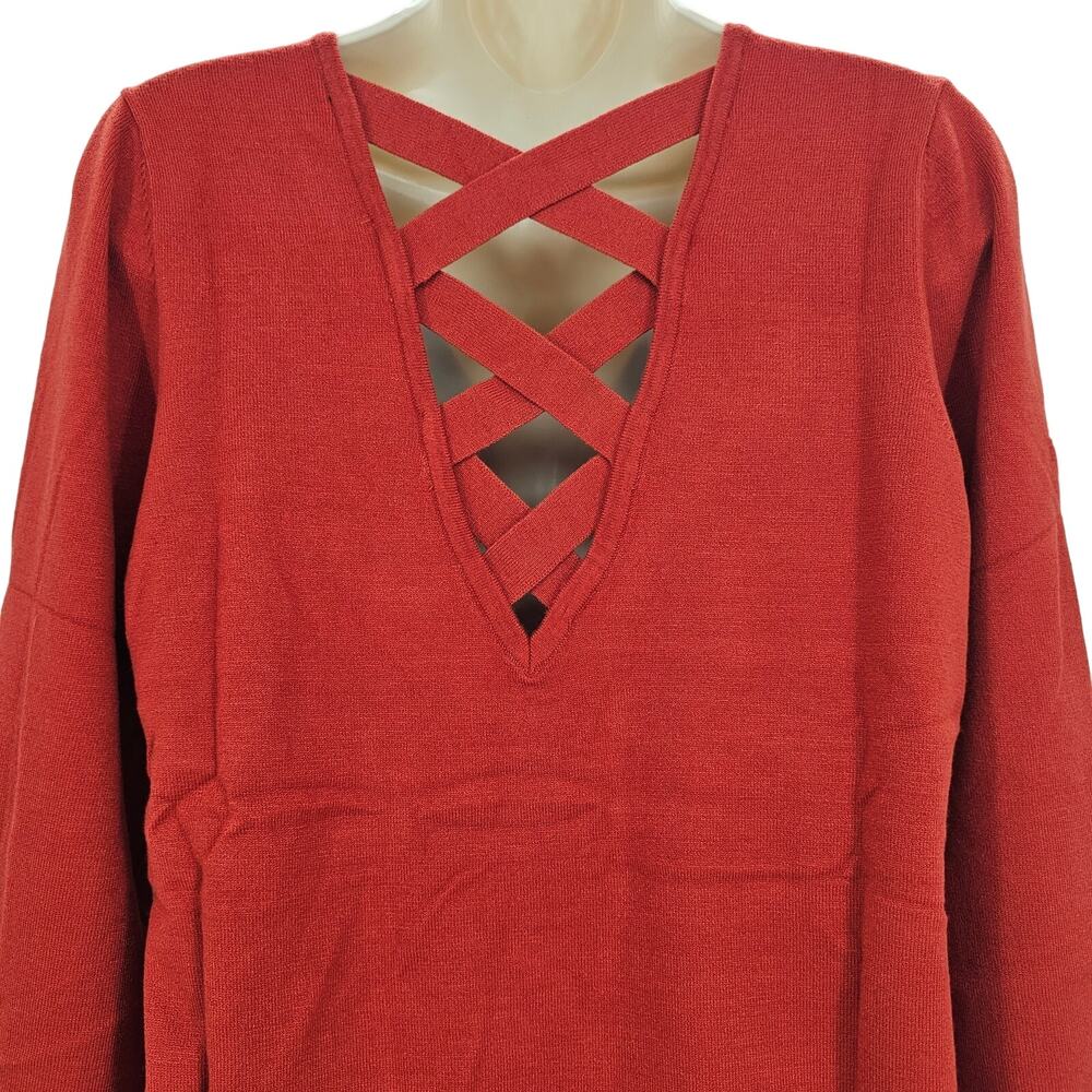 Love Ellie Womans size L Mia Crisscross Back Detail LS Sweater Rust Brown NEW - Picture 5 of 8